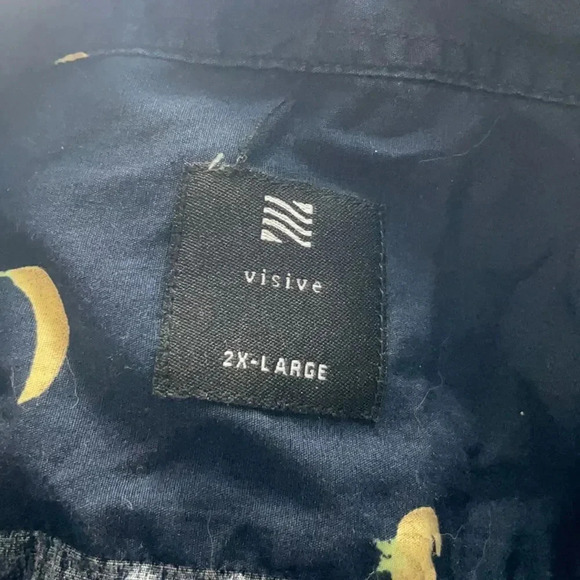 Visive Novelty bananas Print Short Sleeve Button Down, navy blue. Men’s 2 XL - Picture 8 of 10